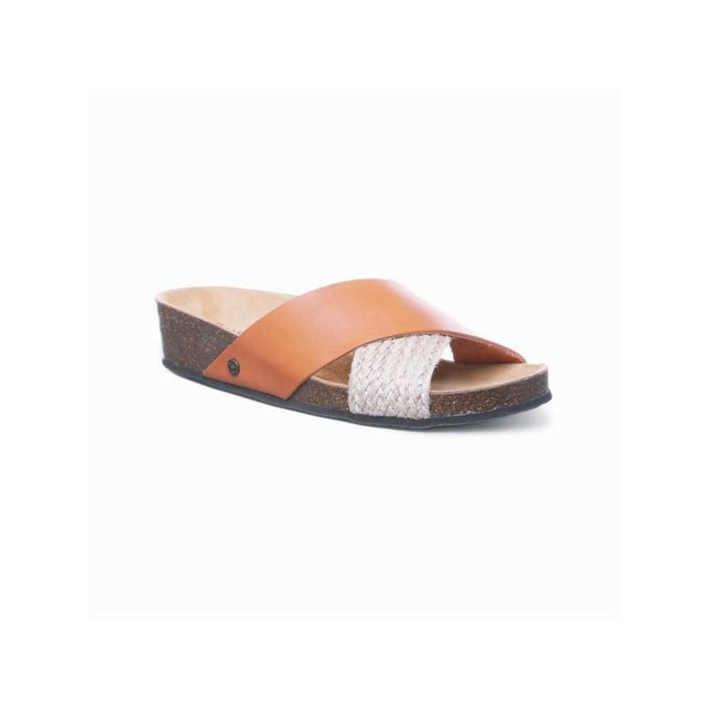 BEAR PAW Womens Beige Jute Valentina Wedge Slip On Leather Slide Sandals 8